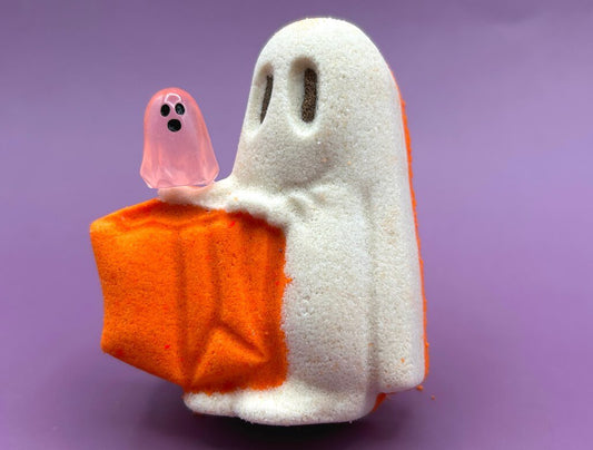 👻 Ghost Trick or Treater Kids Bath Bomb - with Luminous Ghost Minifigure Inside - Berwyn Betty's Bath & Body Shop