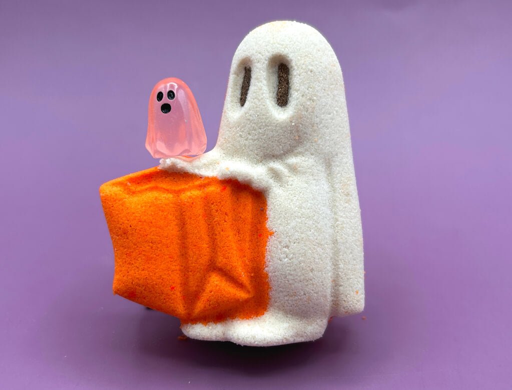 👻 Ghost Trick or Treater Kids Bath Bomb - with Luminous Ghost Minifigure Inside - Berwyn Betty's Bath & Body Shop