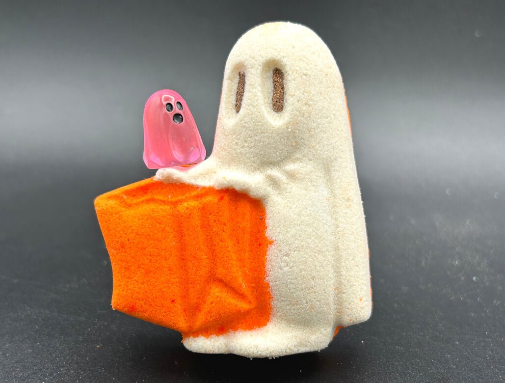 👻 Ghost Trick or Treater Kids Bath Bomb - with Luminous Ghost Minifigure Inside - Berwyn Betty's Bath & Body Shop