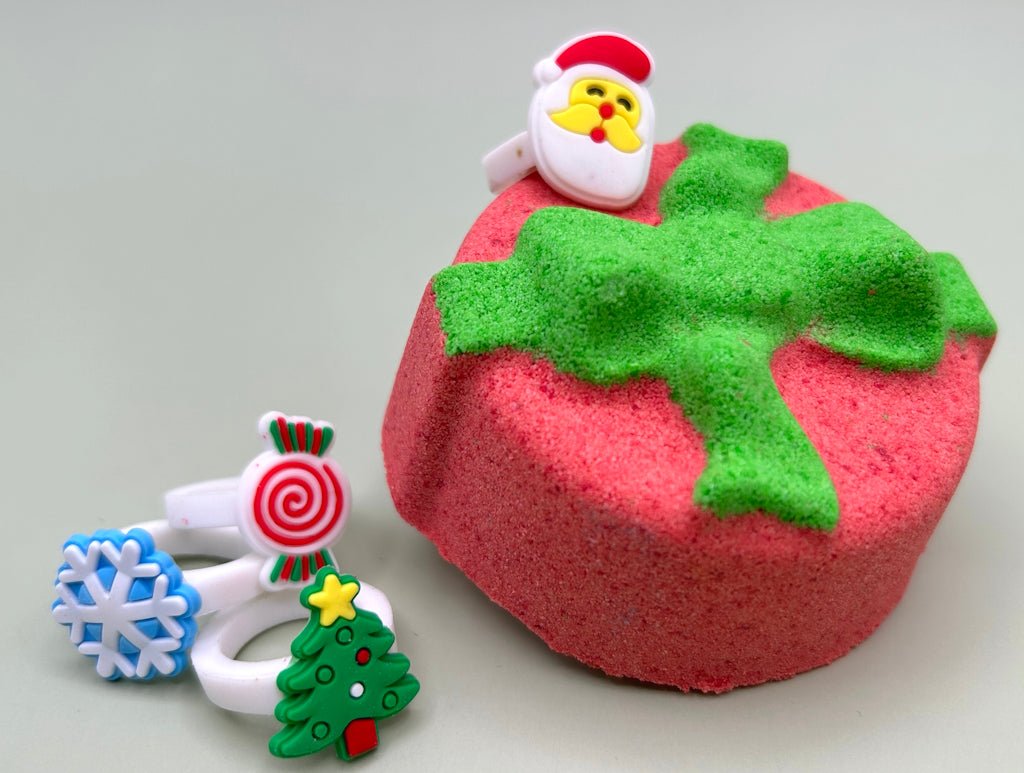 Gift Box with Bow Kids Bath Bomb with Christmas Ring Inside - Berwyn Betty's Bath & Body Shop