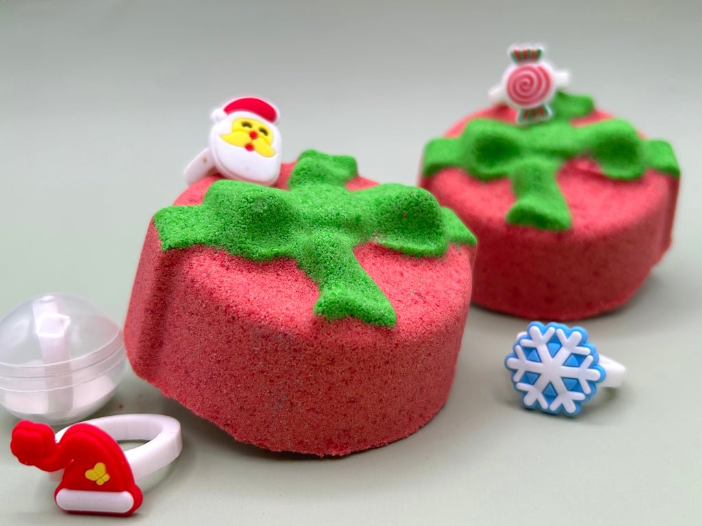 Gift Box with Bow Kids Bath Bomb with Christmas Ring Inside - Berwyn Betty's Bath & Body Shop