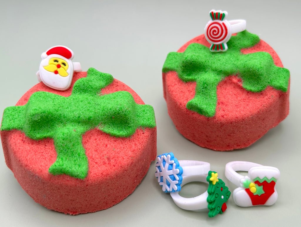 Gift Box with Bow Kids Bath Bomb with Christmas Ring Inside - Berwyn Betty's Bath & Body Shop