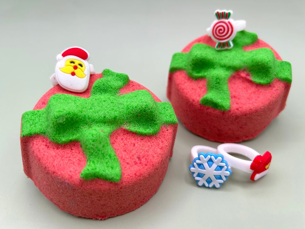 Gift Box with Bow Kids Bath Bomb with Christmas Ring Inside - Berwyn Betty's Bath & Body Shop