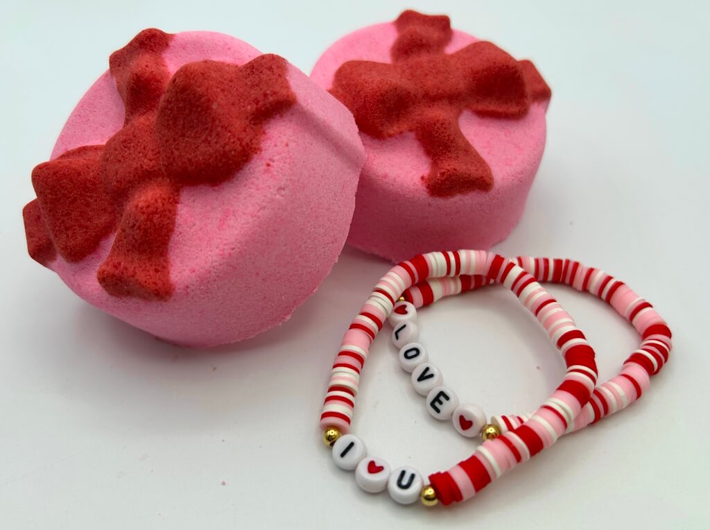 Gift Box with Bow Kids Bath Bomb with Valentines Bracelet Inside - Berwyn Betty's Bath & Body Shop