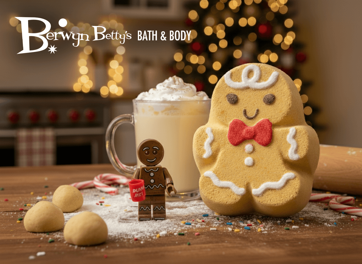 Gingerbread Boy Kids Bath Bomb with Gingerbread Figure Inside - Berwyn Betty's Bath & Body Shop