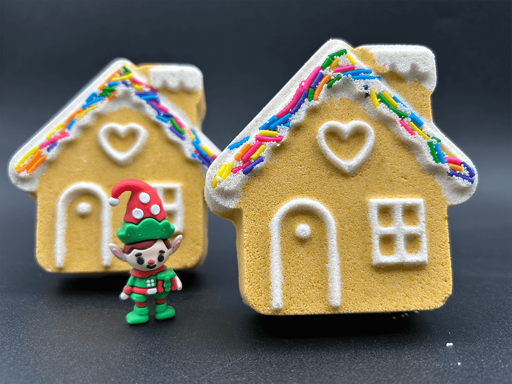 Gingerbread House Kids Bath Bomb with Elf Inside - Berwyn Betty's Bath & Body Shop