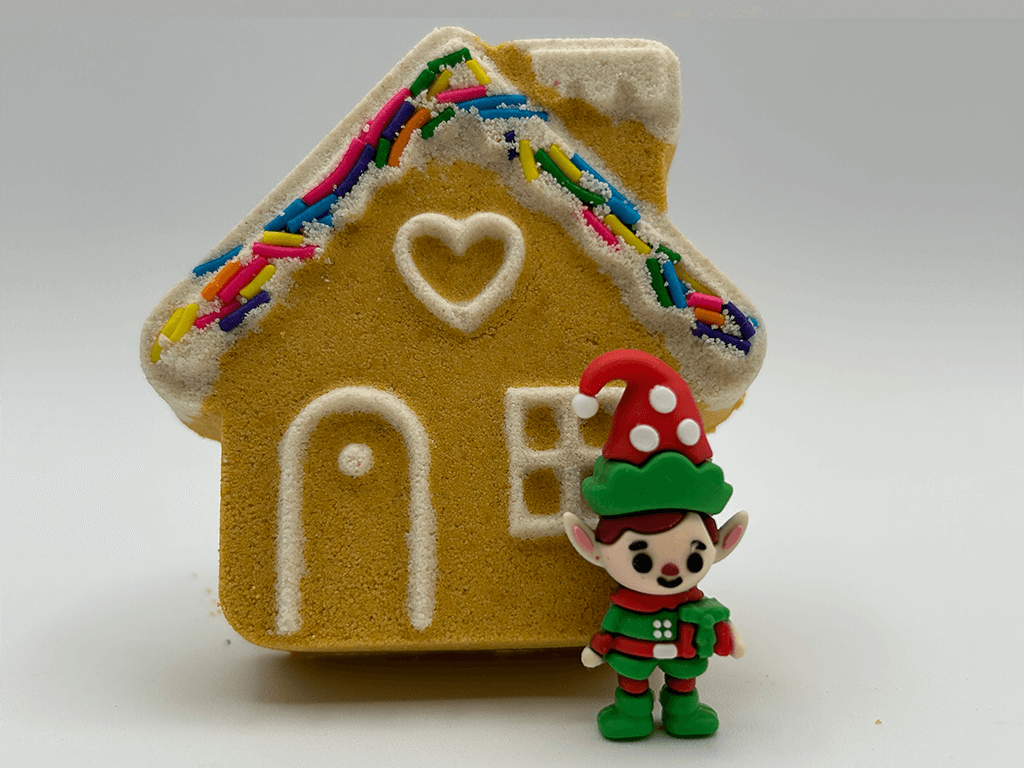 Gingerbread House Kids Bath Bomb with Elf Inside - Berwyn Betty's Bath & Body Shop