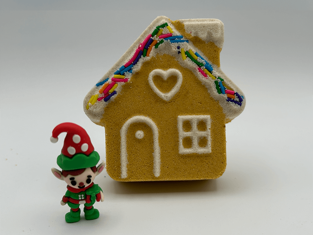 Gingerbread House Kids Bath Bomb with Elf Inside - Berwyn Betty's Bath & Body Shop