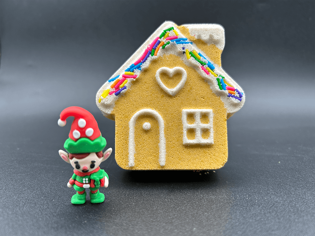 Gingerbread House Kids Bath Bomb with Elf Inside - Berwyn Betty's Bath & Body Shop