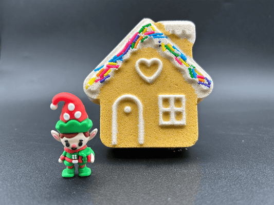 Gingerbread House Kids Bath Bomb with Elf Inside - Berwyn Betty's Bath & Body Shop