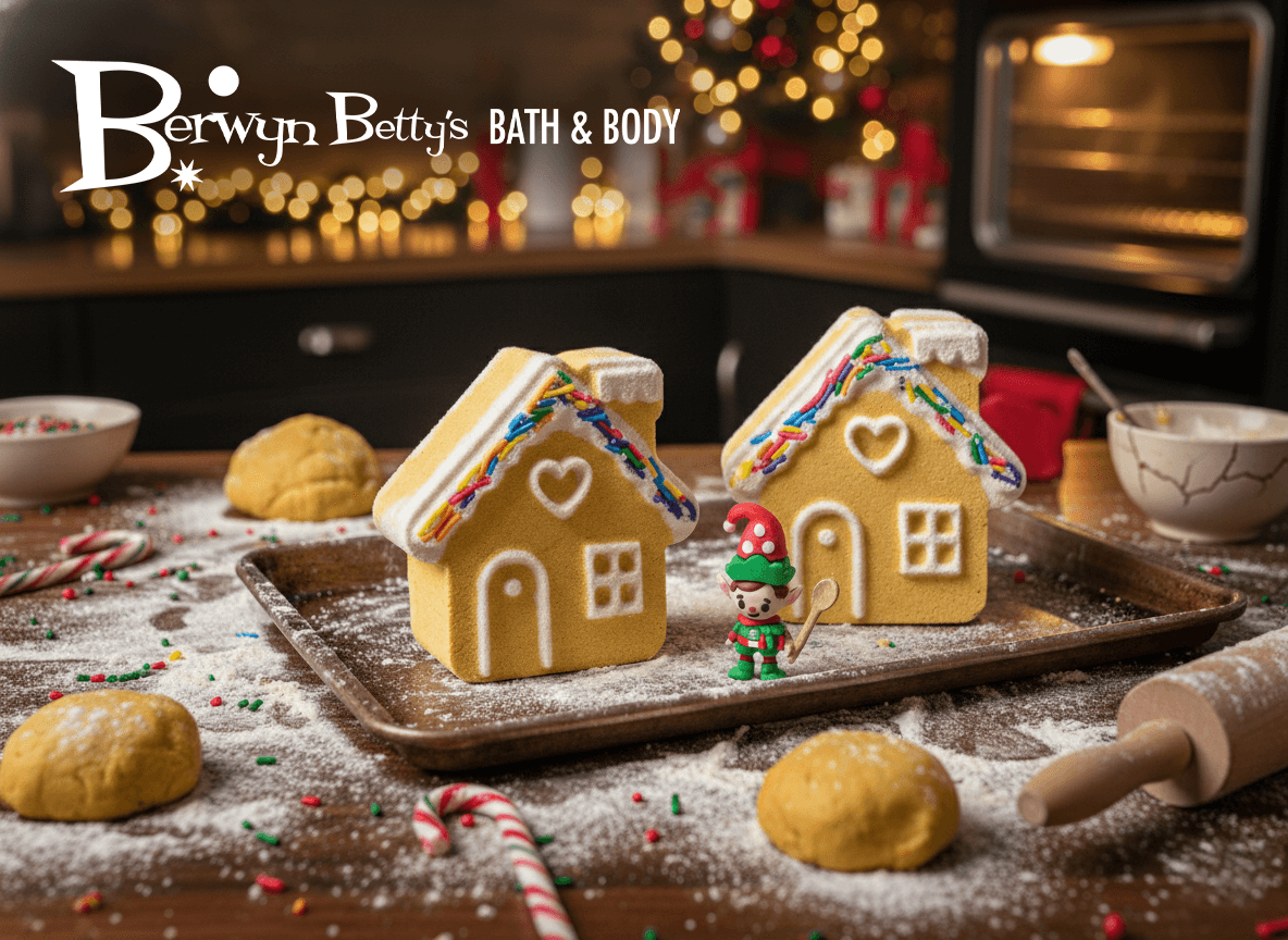 Gingerbread House Kids Bath Bomb with Elf Inside - Berwyn Betty's Bath & Body Shop