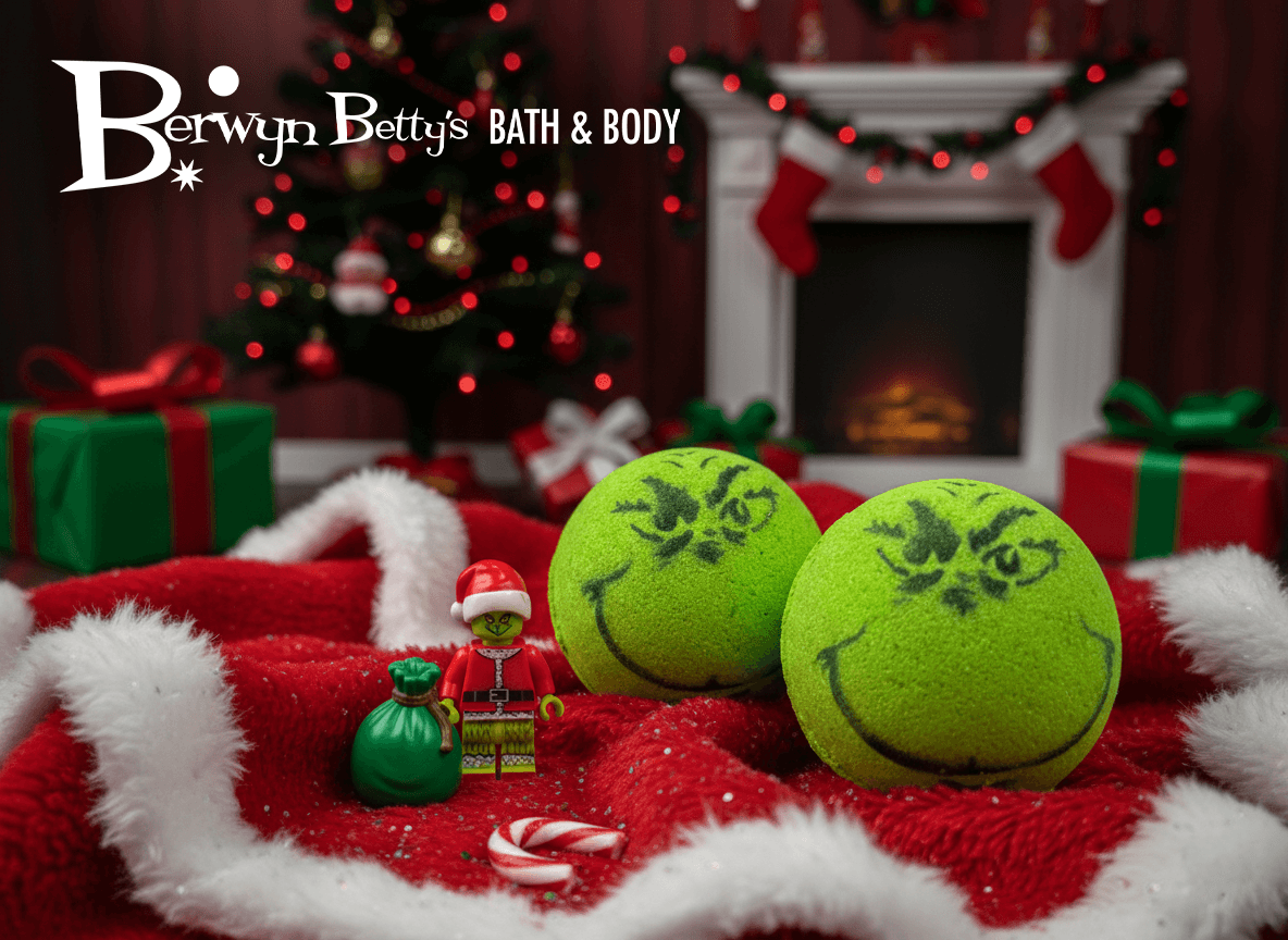 Grinch Kids Bath Bomb with Toy Grinch Mini Figure Inside - Berwyn Betty's Bath & Body Shop