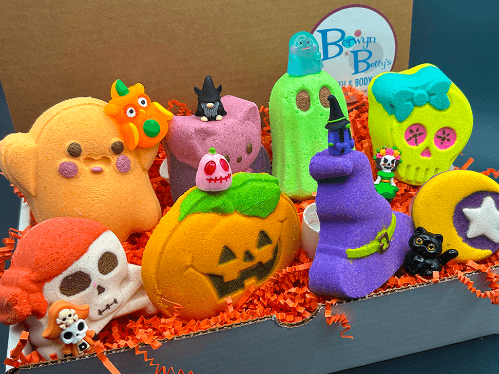 Halloween Bath Bombs Gift Box for Kids - 8 Count with Surprise Toys Inside - Berwyn Betty's Bath & Body Shop