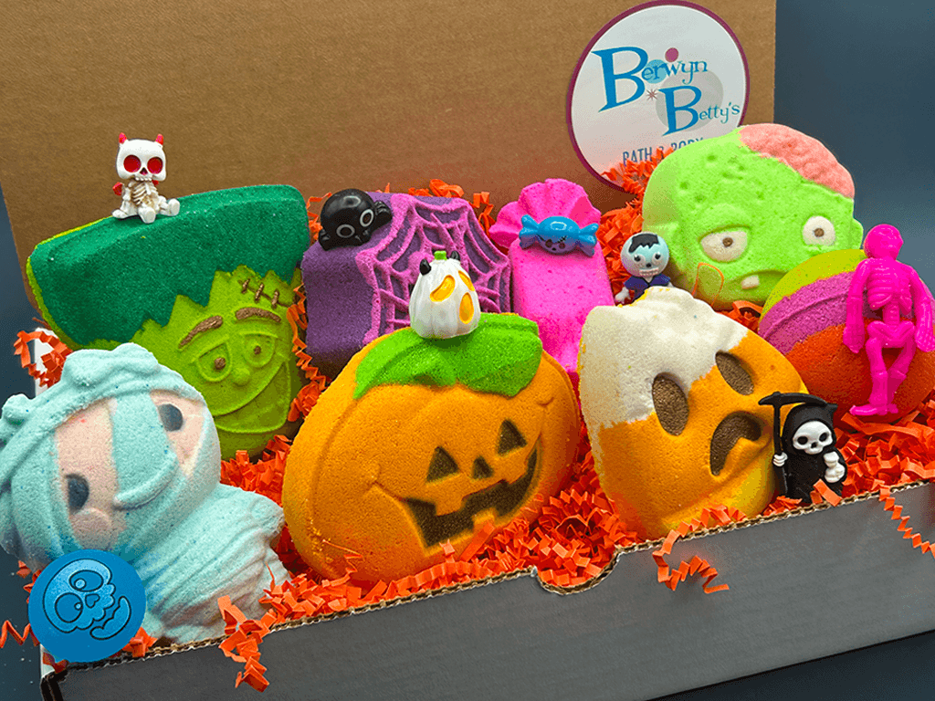 Halloween Bath Bombs Gift Box for Kids - 8 Count with Surprise Toys Inside - Berwyn Betty's Bath & Body Shop