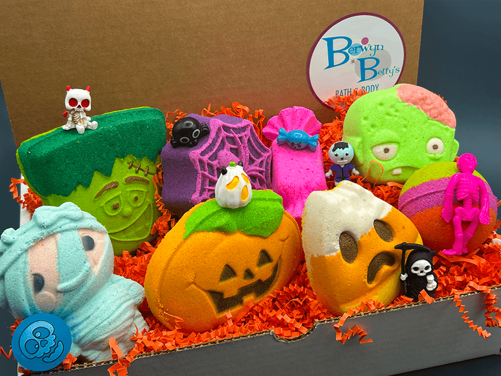 Halloween Bath Bombs Gift Box for Kids - 8 Count with Surprise Toys Inside - Berwyn Betty's Bath & Body Shop