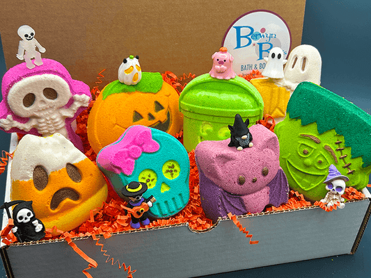 Halloween Bath Bombs Gift Box for Kids - 8 Count with Surprise Toys Inside - Berwyn Betty's Bath & Body Shop