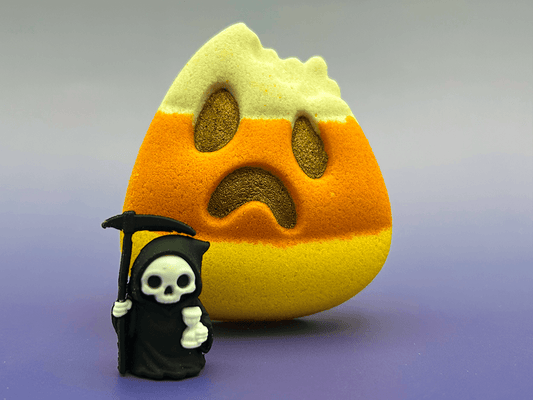 Halloween Bitten Candy Corn Bath Bomb for Kids with Grim Reaper Toy Inside - Berwyn Betty's Bath & Body Shop