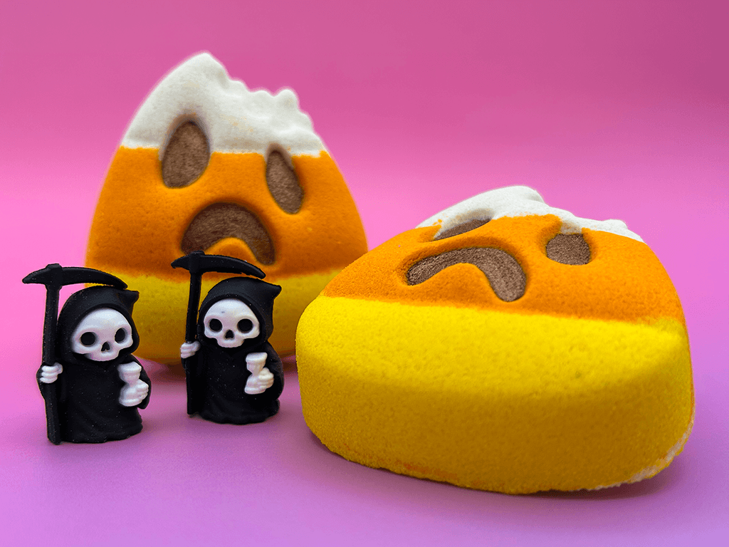 Halloween Bitten Candy Corn Bath Bomb for Kids with Grim Reaper Toy Inside - Berwyn Betty's Bath & Body Shop