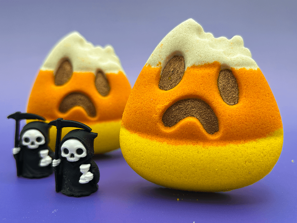 Halloween Bitten Candy Corn Bath Bomb for Kids with Grim Reaper Toy Inside - Berwyn Betty's Bath & Body Shop
