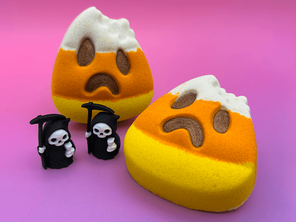 Halloween Bitten Candy Corn Bath Bomb for Kids with Grim Reaper Toy Inside - Berwyn Betty's Bath & Body Shop
