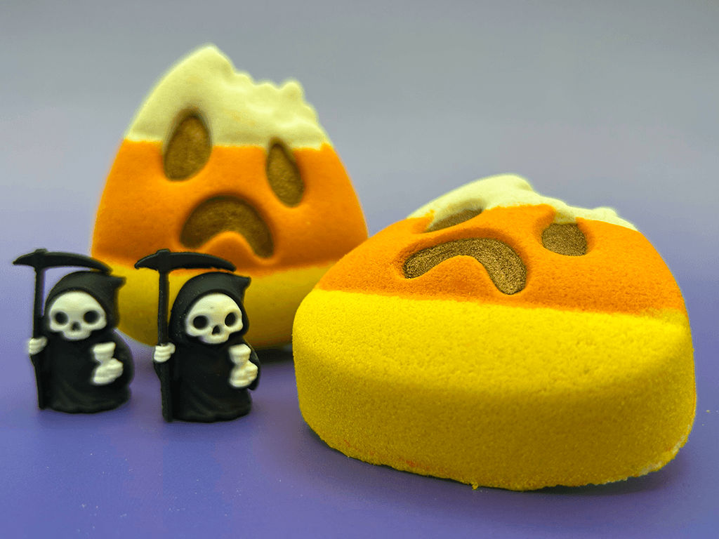 Halloween Bitten Candy Corn Bath Bomb for Kids with Grim Reaper Toy Inside - Berwyn Betty's Bath & Body Shop