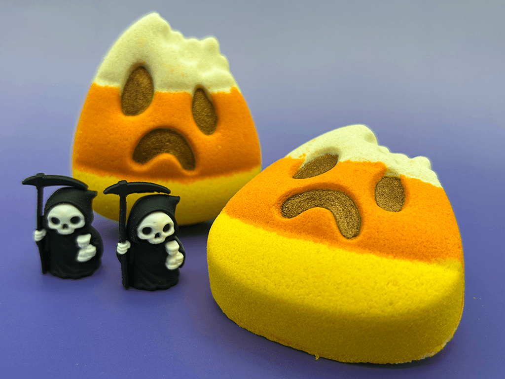 Halloween Bitten Candy Corn Bath Bomb for Kids with Grim Reaper Toy Inside - Berwyn Betty's Bath & Body Shop