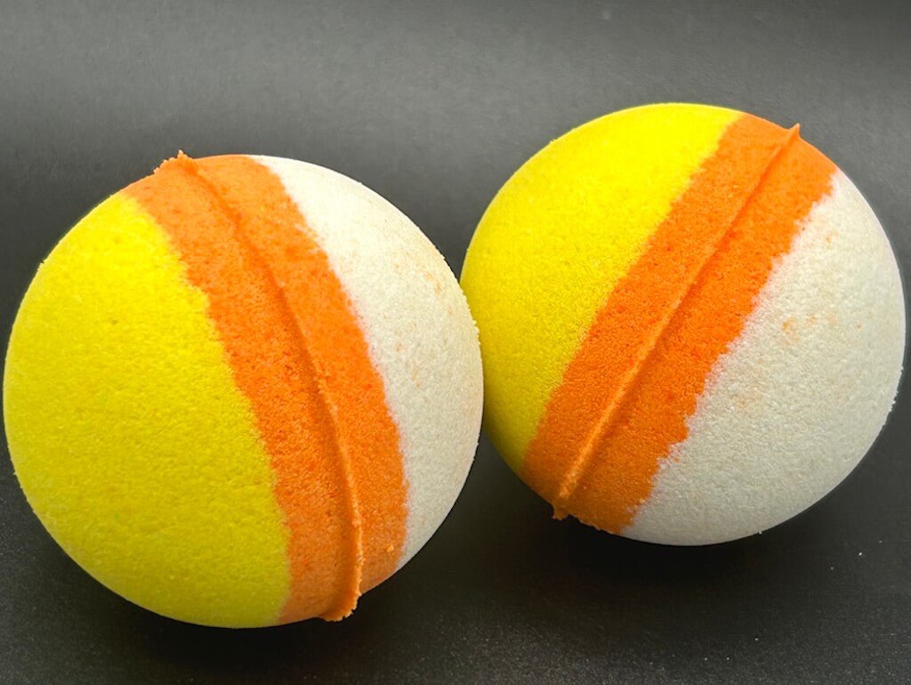 🍬 Halloween Candy Corn Kids Bath Bomb with Halloween Pullback Racer Toy Inside! - Berwyn Betty's Bath & Body Shop
