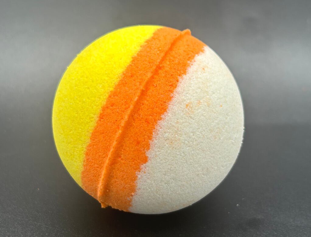 🍬 Halloween Candy Corn Kids Bath Bomb with Halloween Pullback Racer Toy Inside! - Berwyn Betty's Bath & Body Shop