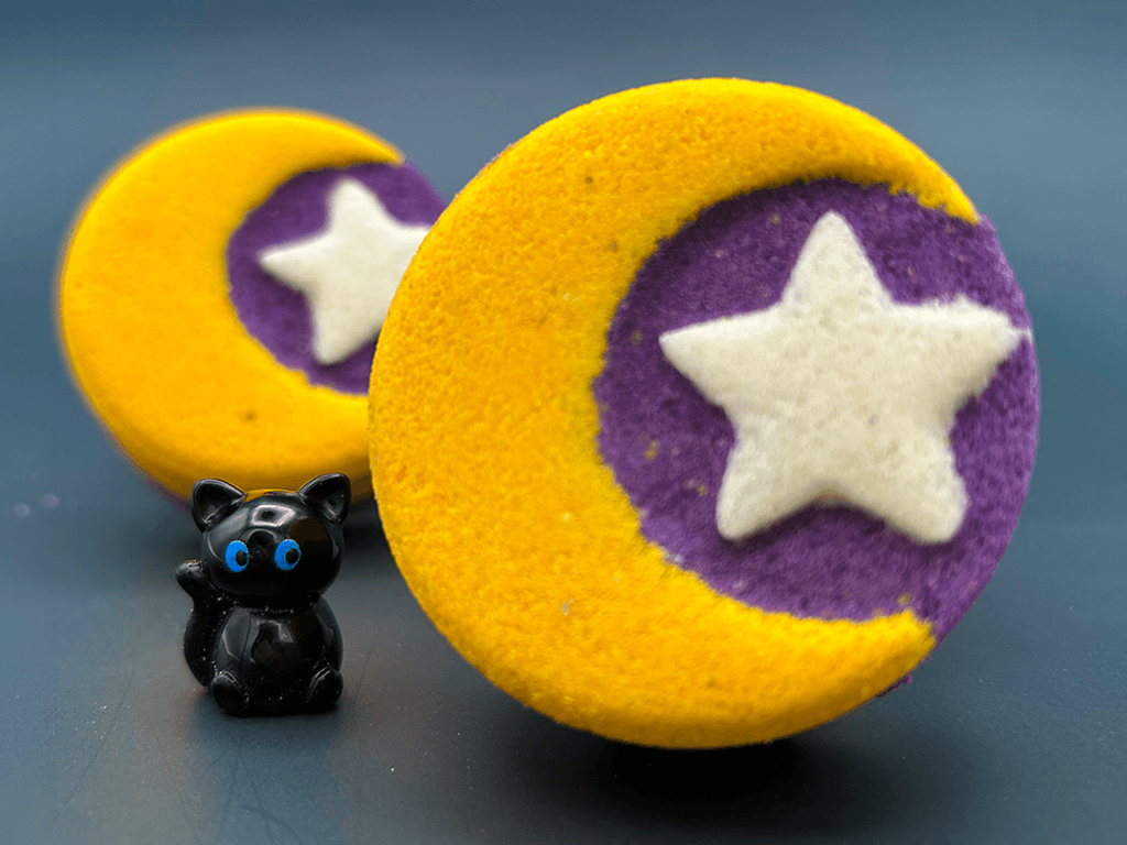 Halloween Crescent Moon Bath Bomb for Kids with Surprise Black Cat Toy Inside - Berwyn Betty's Bath & Body Shop