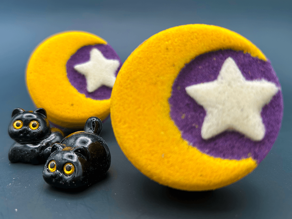 Halloween Crescent Moon Bath Bomb for Kids with Surprise Black Cat Toy Inside - Berwyn Betty's Bath & Body Shop