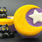 🌙 Halloween Crescent Moon Kids Bath Bomb with Black Cat Toy Inside - Berwyn Betty's Bath & Body Shop