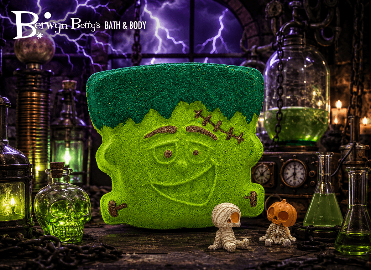 Halloween Frankenstein Bath Bomb for Kids with Cute Halloween Figure Inside - Berwyn Betty's Bath & Body Shop