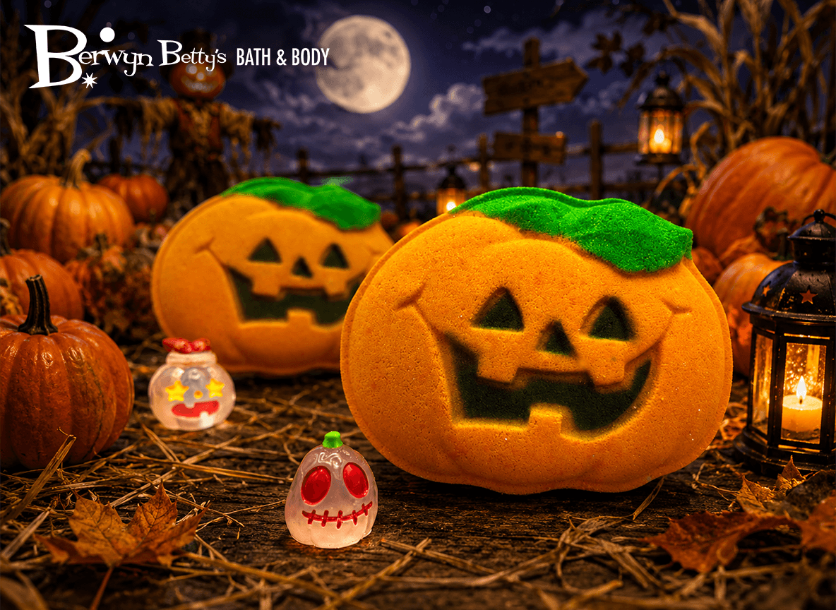 Halloween Happy Pumpkin Bath Bomb for Kids with Surprise Luminous jack-o'-lantern Toy Inside - Berwyn Betty's Bath & Body Shop
