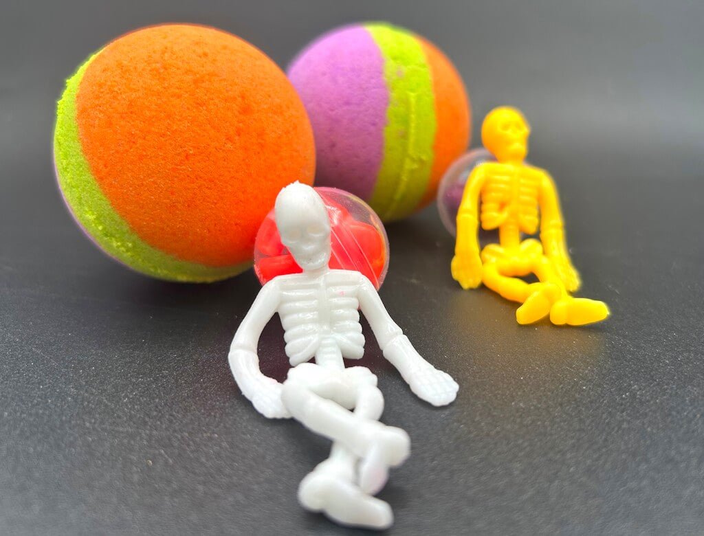 💀 Halloween Striped Kids Bath Bomb with Stretchy Skeleton Inside - Berwyn Betty's Bath & Body Shop