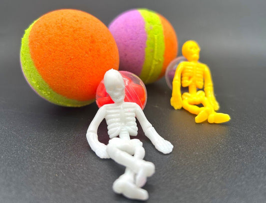 💀 Halloween Striped Kids Bath Bomb with Stretchy Skeleton Inside - Berwyn Betty's Bath & Body Shop