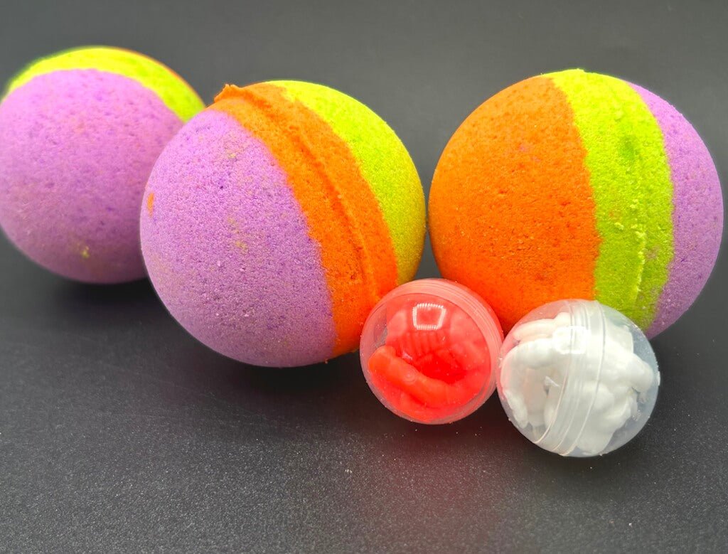 💀 Halloween Striped Kids Bath Bomb with Stretchy Skeleton Inside - Berwyn Betty's Bath & Body Shop