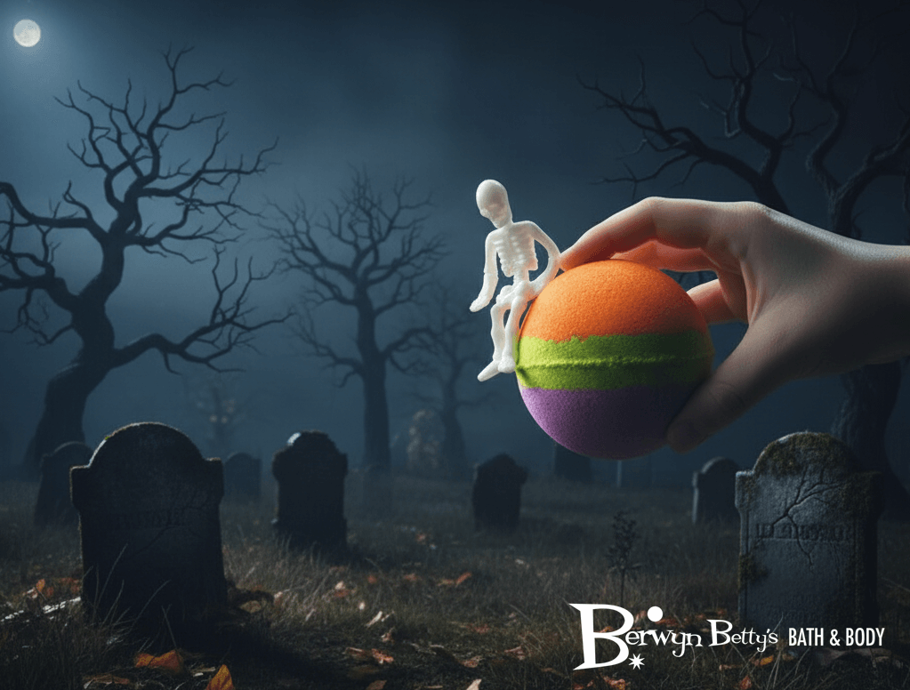 💀 Halloween Striped Kids Bath Bomb with Stretchy Skeleton Inside - Berwyn Betty's Bath & Body Shop