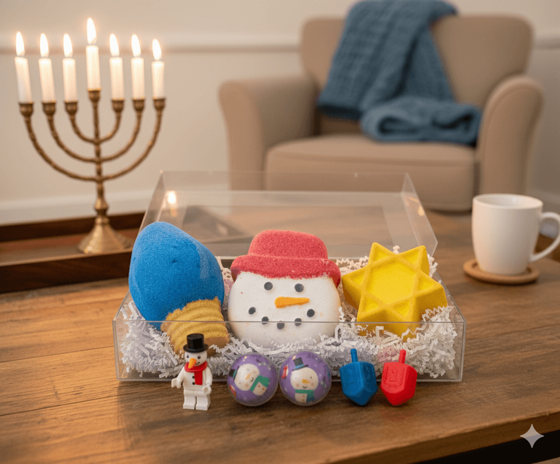 Hanukkah Kids Bath Bomb Gift Box with Toys Inside - 3 ct - Berwyn Betty's Bath & Body Shop