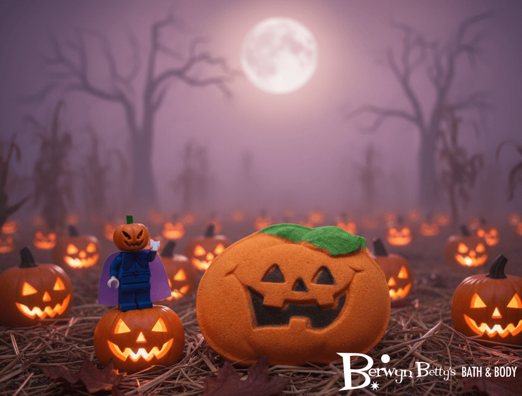 🎃 Happy Pumpkin Bath Bomb – With Pumpkinhead Minifigure Inside! - Berwyn Betty's Bath & Body Shop