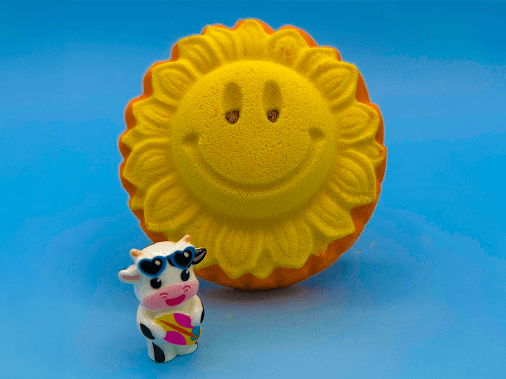 Happy Sun Kids Bath Bomb with Cute Summer Cow Inside - Berwyn Betty's Bath & Body Shop