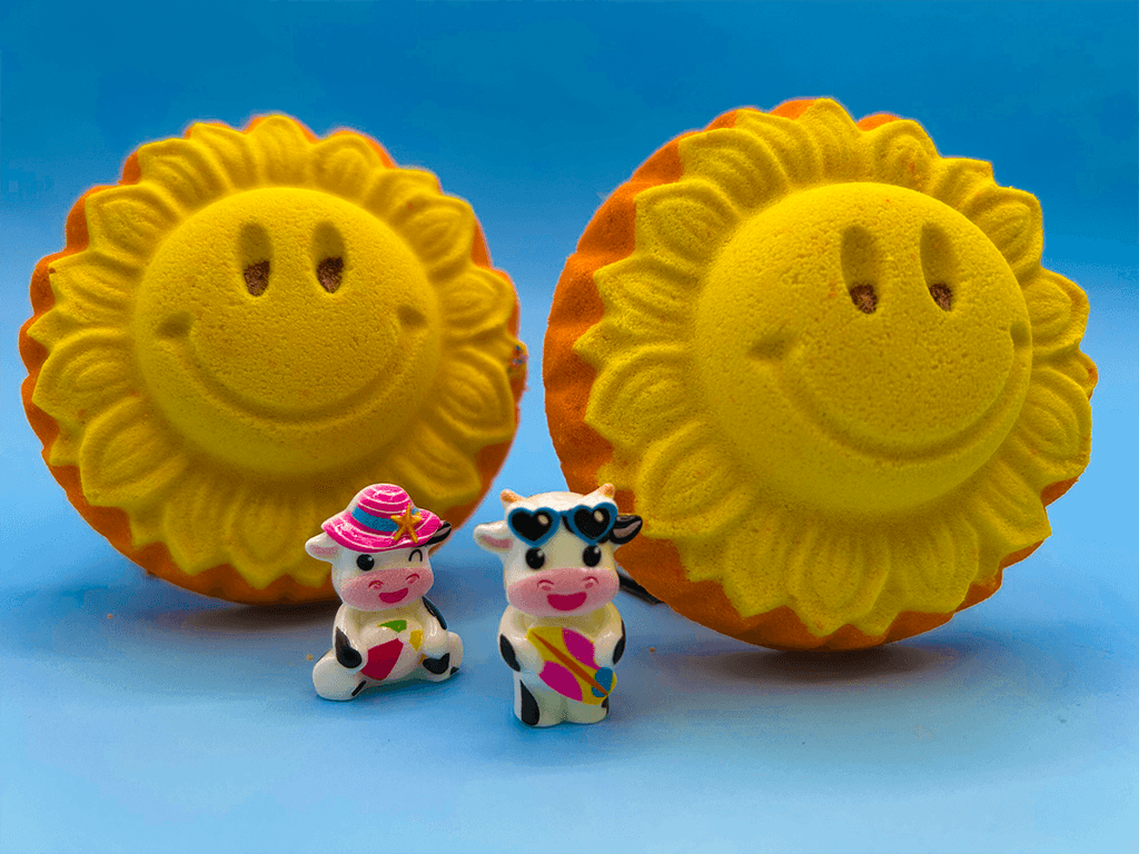 Happy Sun Kids Bath Bomb with Cute Summer Cow Inside - Berwyn Betty's Bath & Body Shop