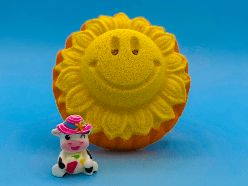 Happy Sun Kids Bath Bomb with Cute Summer Cow Inside - Berwyn Betty's Bath & Body Shop