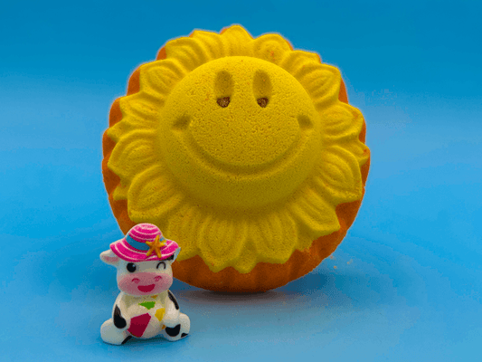 Happy Sun Kids Bath Bomb with Cute Summer Cow Inside - Berwyn Betty's Bath & Body Shop