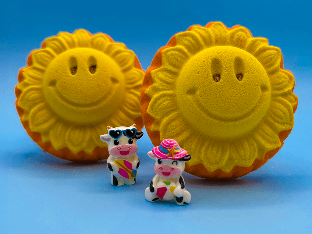 Happy Sun Kids Bath Bomb with Cute Summer Cow Inside - Berwyn Betty's Bath & Body Shop