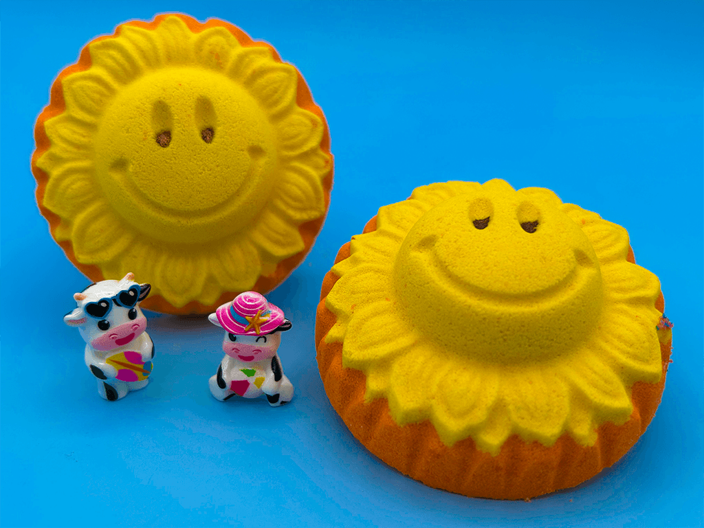 Happy Sun Kids Bath Bomb with Cute Summer Cow Inside - Berwyn Betty's Bath & Body Shop