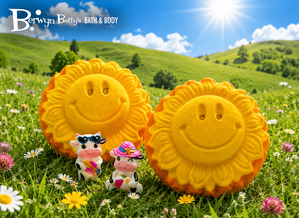 Happy Sun Kids Bath Bomb with Cute Summer Cow Inside - Berwyn Betty's Bath & Body Shop
