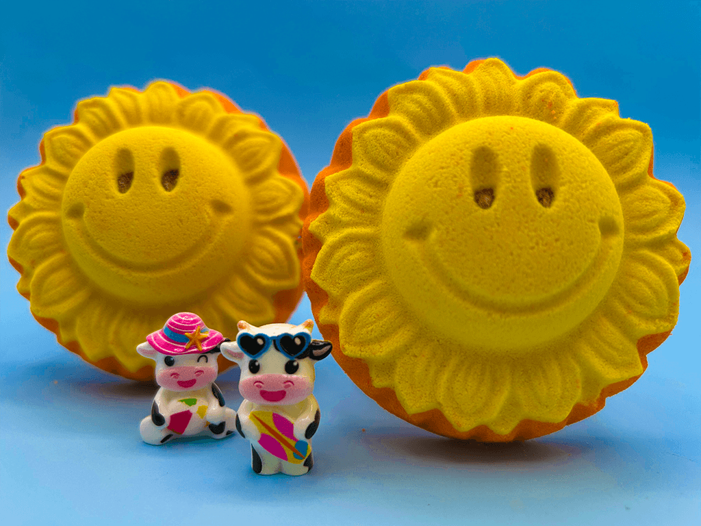 Happy Sun Kids Bath Bomb with Cute Summer Cow Inside - Berwyn Betty's Bath & Body Shop