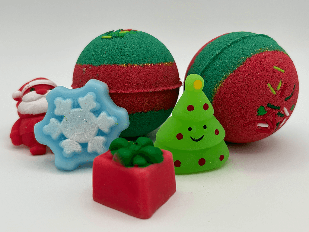 Holiday Kids Bath Bomb with Christmas Squishy Mochi Toy Inside - Berwyn Betty's Bath & Body Shop