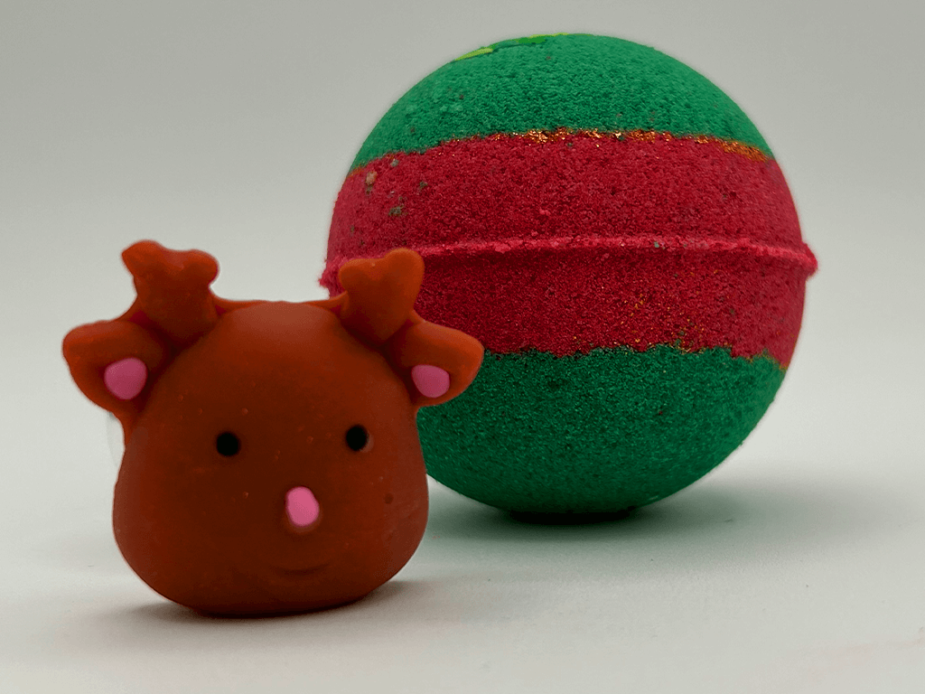 Holiday Kids Bath Bomb with Christmas Squishy Mochi Toy Inside - Berwyn Betty's Bath & Body Shop