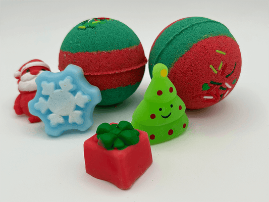 Holiday Kids Bath Bomb with Christmas Squishy Mochi Toy Inside - Berwyn Betty's Bath & Body Shop